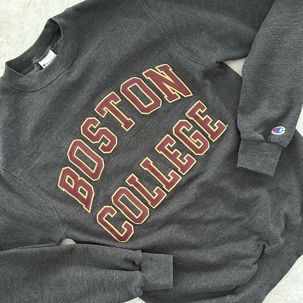 BOSTON COLLEGE Stitched Logo Champion Sweatshirt, Granite Unisex S Women XS Men